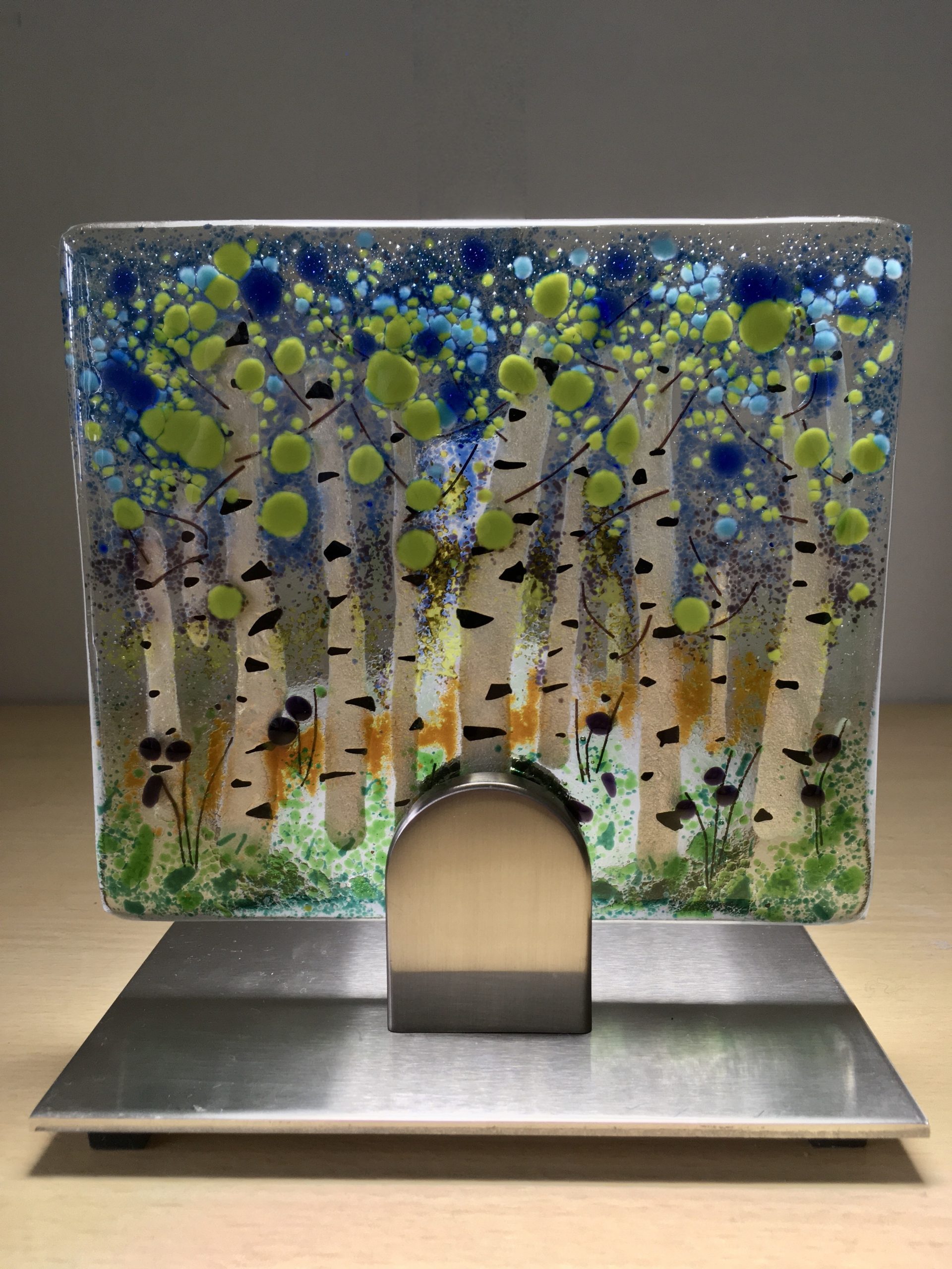 Silver Birch Trees II Fused Glass