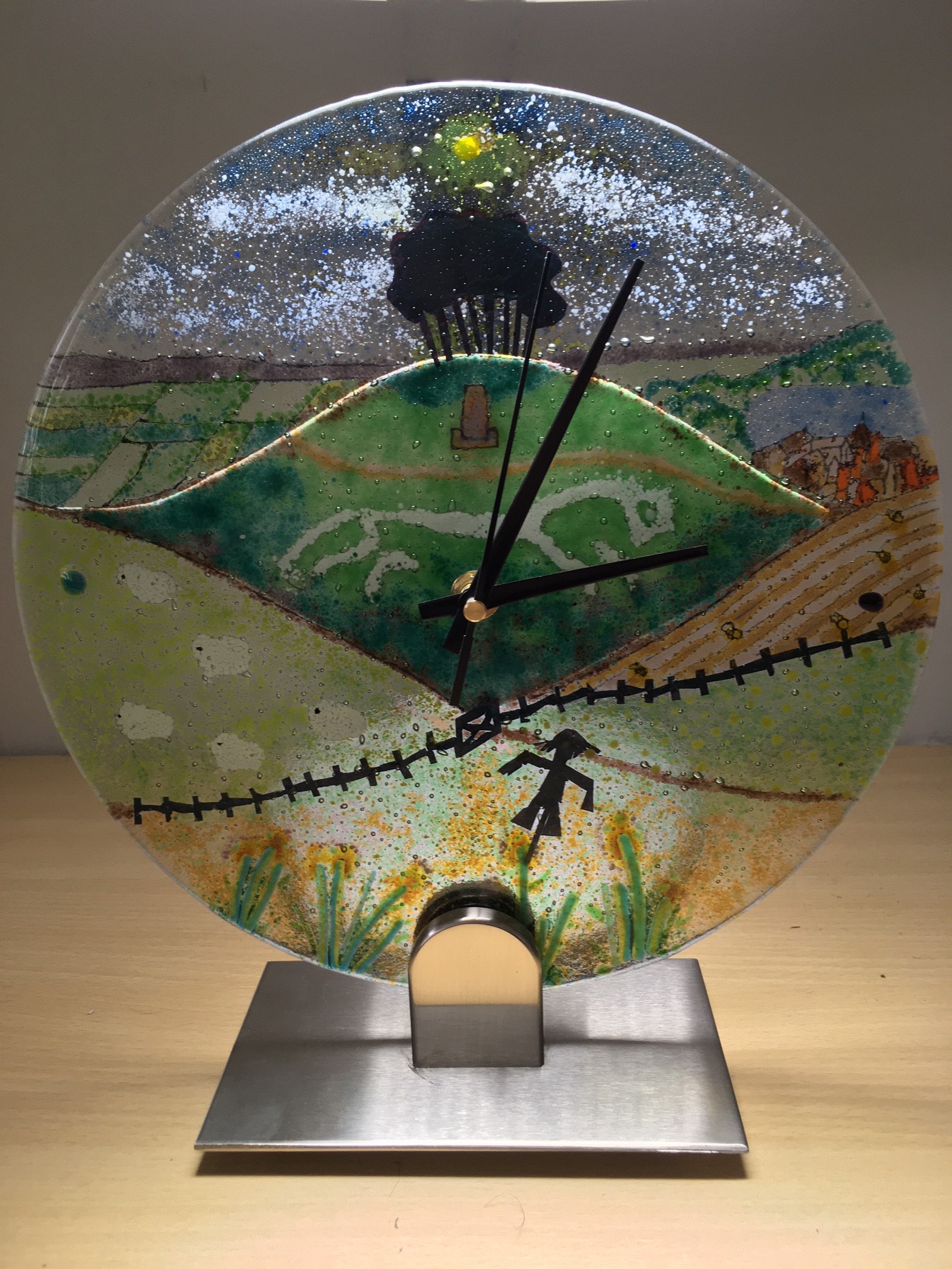 'White Horse of Uffington' Fused Glass Clock